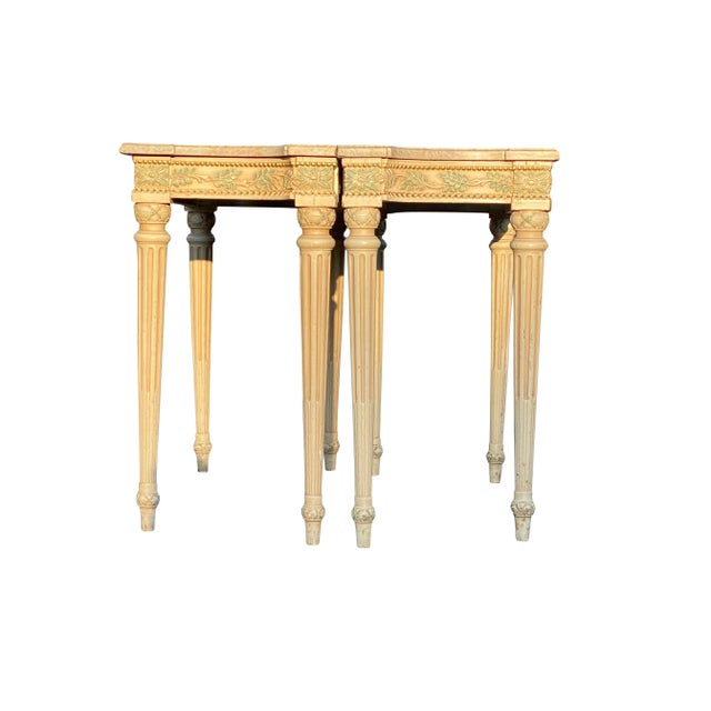 Off-white Maison Jansen Marble Top Painted Console Tables - a Pair For Sale - Image 8 of 13
