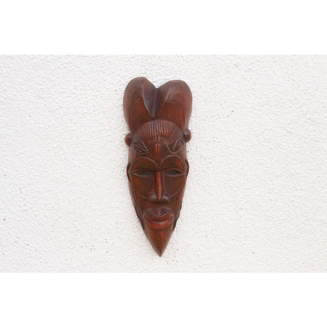 African Polished Brown African Mask Wall Art For Sale - Image 3 of 7