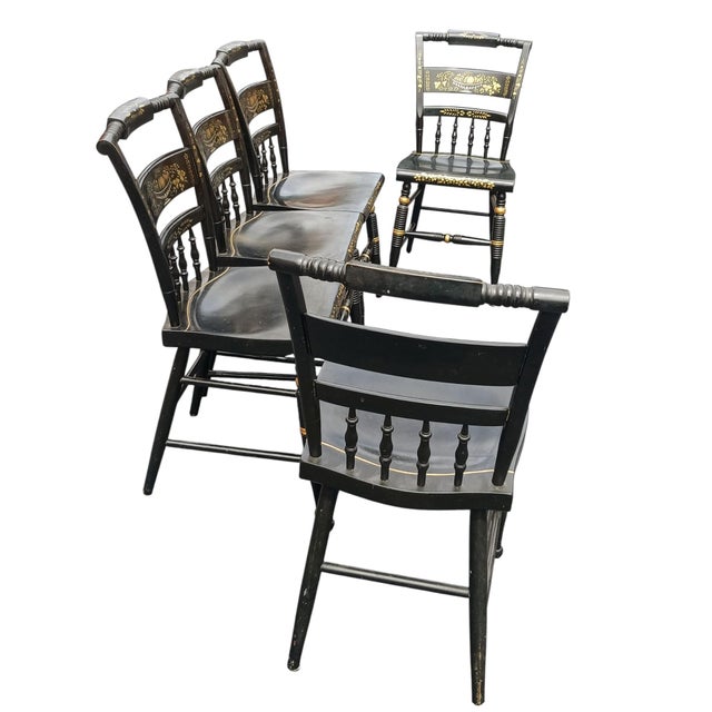 Wood Vintage Set of 5 Genuine Nichols & Stone Stenciled Chairs. For Sale - Image 7 of 12
