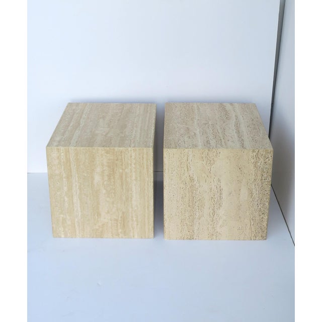 Italian Travertine Marble End Tables, Pair For Sale - Image 9 of 17