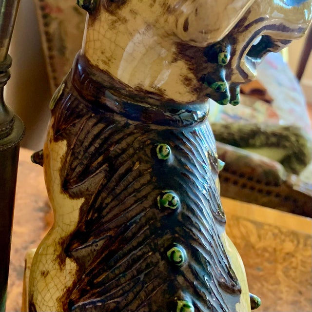 Yellow Foo Dog Sculpture Lamp For Sale - Image 9 of 14