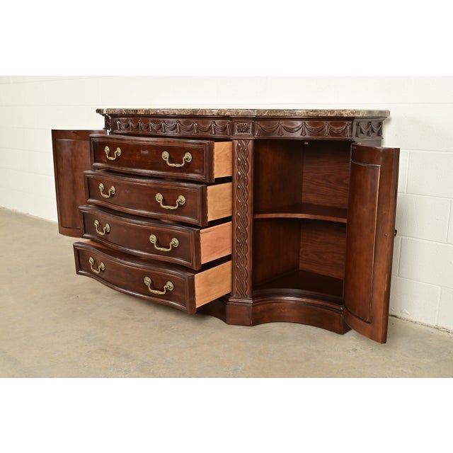 Bernhardt French Regency Louis XVI Carved Mahogany Marble Top Sideboard Credenza For Sale In South Bend - Image 6 of 15