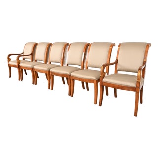 Henredon French Empire Carved Walnut and Giltwood Dining Chairs, Set of Six For Sale
