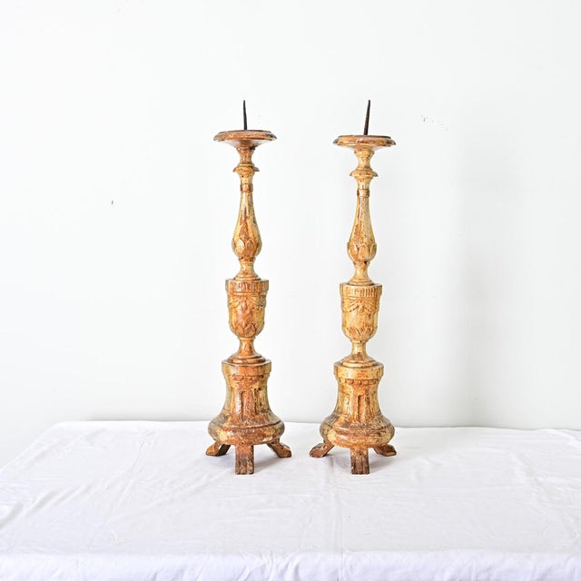 Gold French Pair of 18th Century Gilt Candlesticks For Sale - Image 8 of 13