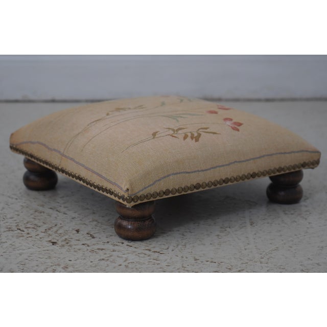 Traditional Vintage Small Square Footstool W. Tapestry Upholstery For Sale - Image 3 of 11