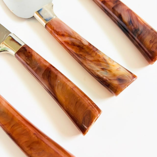 Metal Vintage Tortoiseshell Handle Cheese Serving Tools by Sheffield, England - 4 Piece Set For Sale - Image 7 of 9