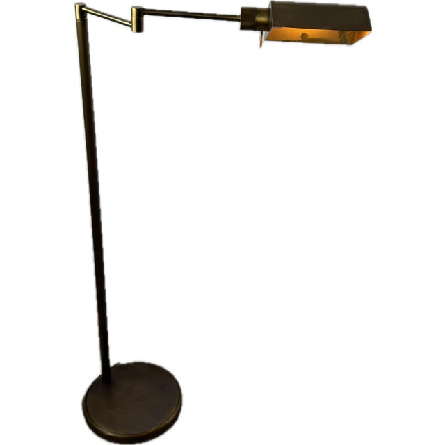 Vintage Brass Pharmacy Swing Arm Floor Lamp by Koch & Lowy For Sale - Image 4 of 9