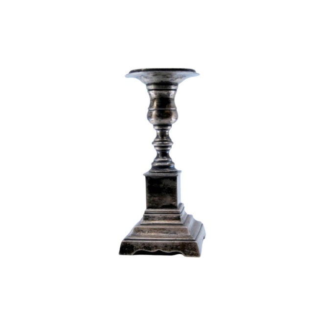 Low Silver Candlestick with Square Shaft and Base For Sale - Image 9 of 9