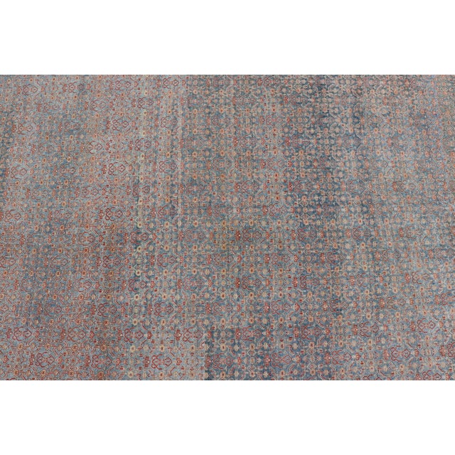 Cerulean Hand-Knotted Antique Persian Long Gallery Senneh in Wool With All-Over Design For Sale - Image 8 of 16