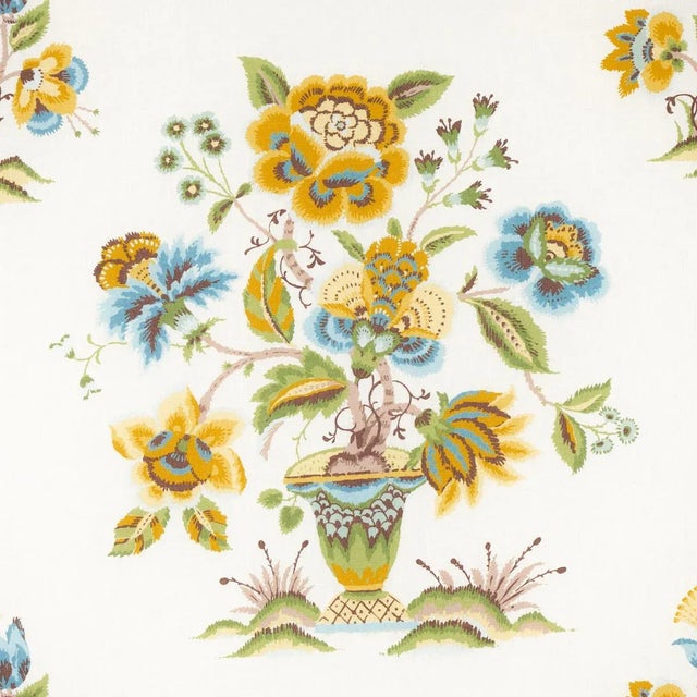 Contemporary Sample - Schumacher Ashford Linen Fabric in Ochre & Sky For Sale - Image 3 of 6