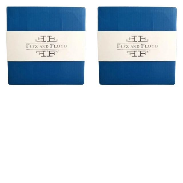 Fitz and Floyd Contemporary Fitz and Floyd Navy Cube Glass Votive Holders - Set of 2 For Sale - Image 4 of 4