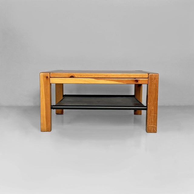 Italian modern leather and wooden coffee table by Silvano Passi, 1970s Coffee table with a solid wood frame and square...