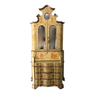 19th C. Italian Hand Painted Chinoiserie Secretary Bookcase For Sale