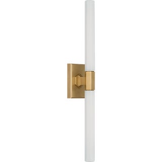 Chapman & Myers for Visual Comfort Signature Hawthorne 20" Double Bath Light in Antique-Burnished Brass with White Glass For Sale