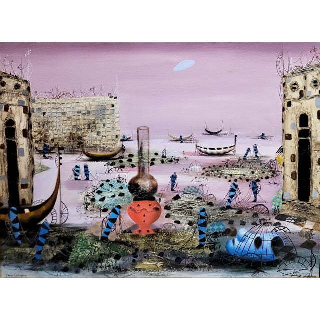 The School of Paris Jean Calogero - Surreal Landscape in Venice - Oil Painting For Sale - Image 3 of 9