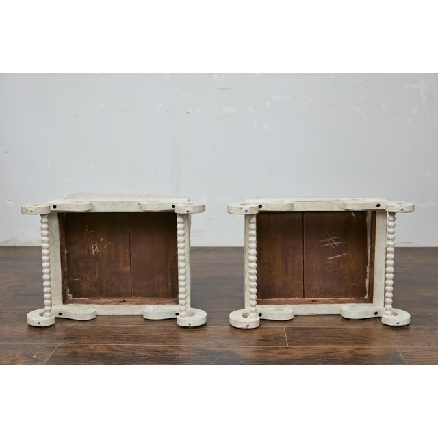 Pair of 1920s Continental Upholstered Ottomans with Carved S-Scroll Bases For Sale - Image 9 of 11