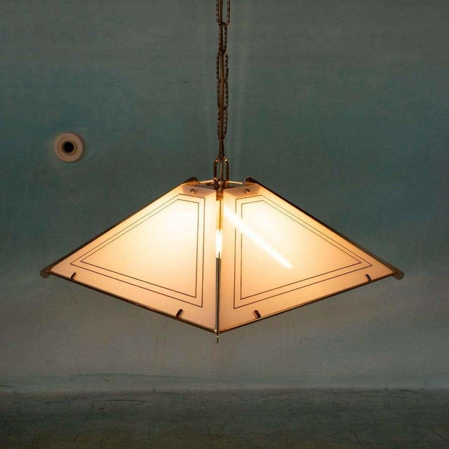 Vintage Regency Brass & Glass Pendant For Sale - Image 3 of 18