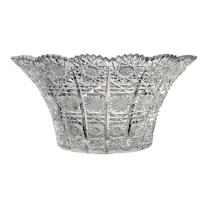 Bohemian Glass Queen Anne's Lace Bowl Cut Glass Starburst 7.25"