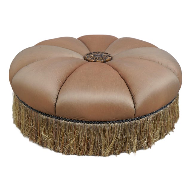 Marge Carson Large Round Upholstered ‘Puff’ Ottoman For Sale
