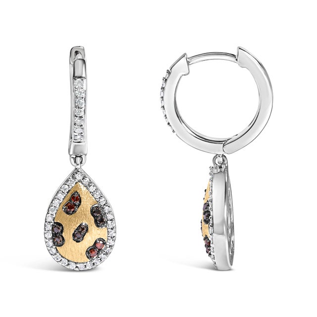 Haus of Brilliance 10K Yellow Gold Plated Sterling Silver 1/3 Cttw Multi Color Diamond Pear Shape Dangle Earrings For Sale - Image 4 of 4