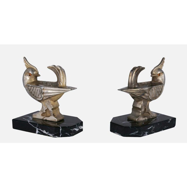 Bird-Shaped Bookends in Silver-Plated Cast Metal by H. Moreau, 1900s, Set of 2 For Sale - Image 6 of 9