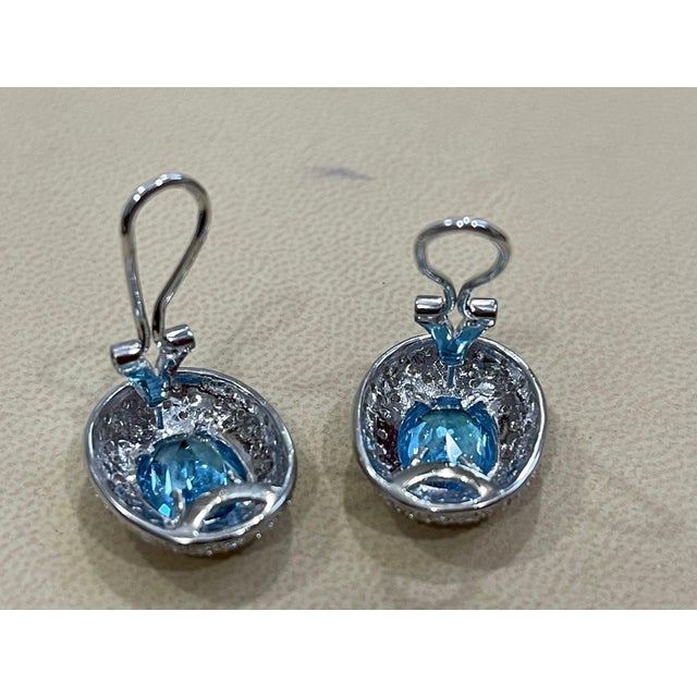 5 Carat Oval Shape Blue Topaz and Diamond Omega Back Clip Earring 14 Karat Gold For Sale - Image 11 of 18
