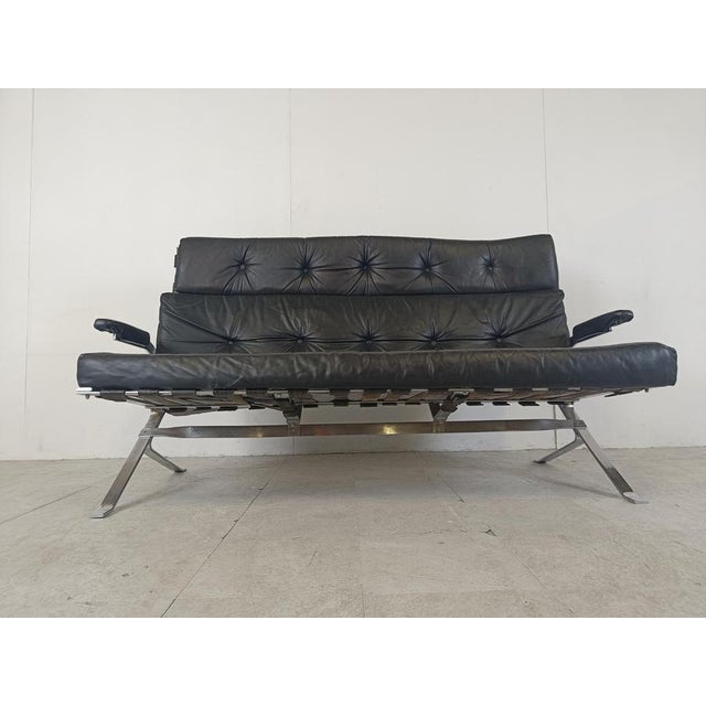1970s Vintage Black Leather and Chrome Sofa, 1970s For Sale - Image 5 of 12