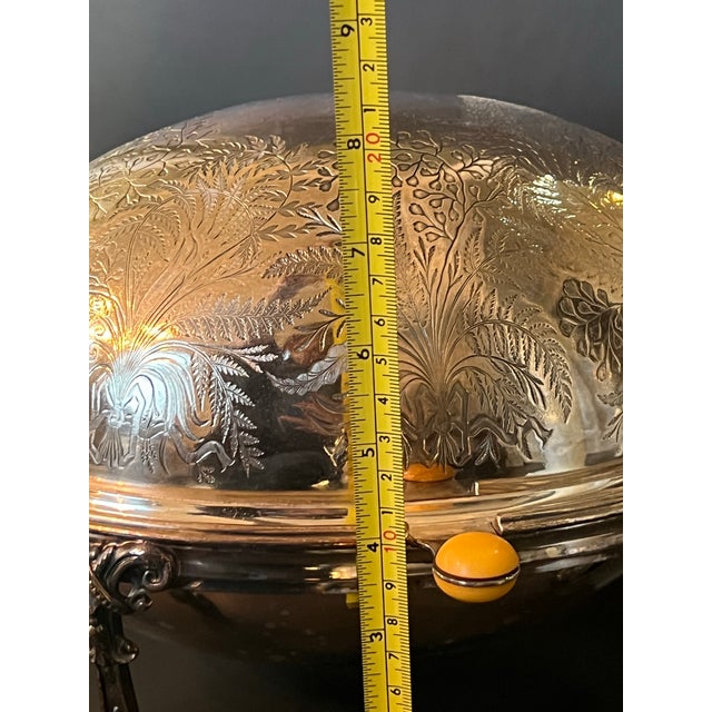 Metal Antique Silverplate Etched Server Serving Dish Domed Tall Legs For Sale - Image 7 of 12