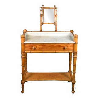 Antique French Napoleon III Style Faux Bamboo Washstand, 1890s For Sale