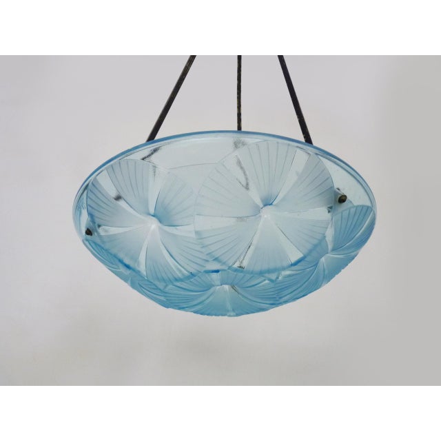 Blue Vintage Art Deco Pendant Light in Blue Glass Paste from Verrerie Dart Degué, 1920s For Sale - Image 8 of 10