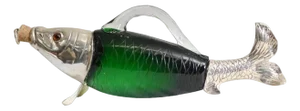 Silver Plate Fish Bottle in Green Glass