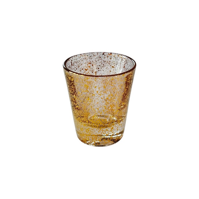 Mid-Century Modern Gold Speckled Decanter and Shot Glasses Set For Sale - Image 3 of 5