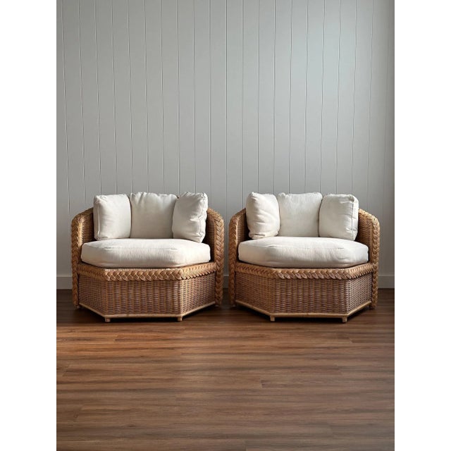 Brown Jordan Vintage Brown Jordan Braided Wicker Lounge Chairs, Pair For Sale - Image 4 of 18