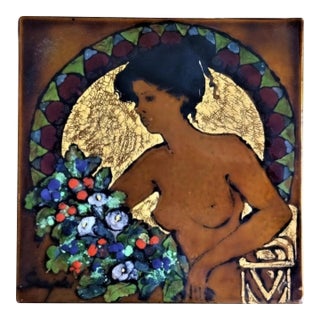 Early 20th Century Signed Art Nouveau / Jugendstil Enamel on Metal Panel For Sale