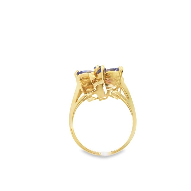 1990s 14k Yellow Gold Tanzanite Cluster Ring, Size 8 For Sale - Image 9 of 11