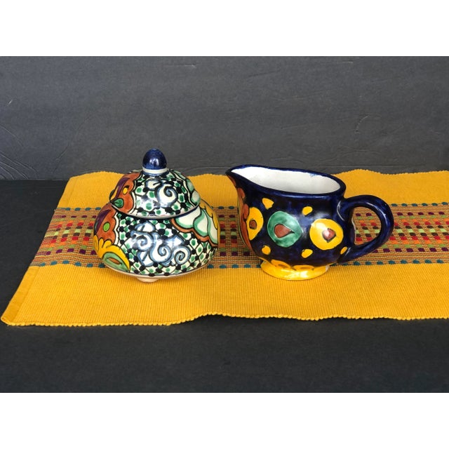 Vintage Mexican Pottery Sugar Bowl & Creamer Pitcher Set For Sale In New York - Image 6 of 13
