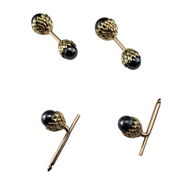 Contemporary Mid 20th Century Tiffany & Co. Schlumberger 14k & Hematite Acorn Cufflink & Shirt Stud Set - 4 Pieces For Sale - Image 3 of 8