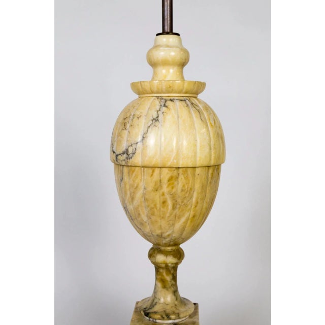 A sizable urn lamp in a marble complex in grain and amber color. Mounted on original, gilded base. Newly rewired with a...