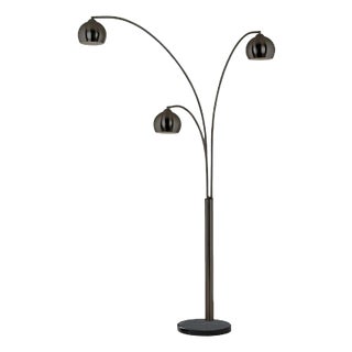 Triplet 3 Light Arc Floor Lamp - Black Nickel, Black Marble Base, Dimmer Switch For Sale