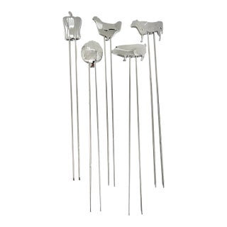 Vintage Stainless Steel Figural Skewers Cocktail Picks, Set of 5 For Sale