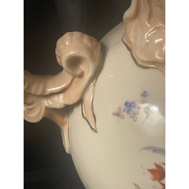 Metal Antique Victorian Ewer Pitcher Hand Painted Florals Gold Trim 11" Ruffled #409 For Sale - Image 7 of 11