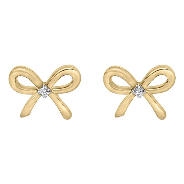 Gold Vermeil Diamond Accent Bow Earrings, Pair For Sale