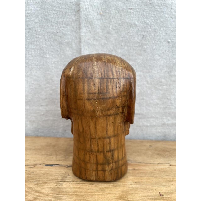 1960s Vintage Folk Art Carved Wood Dog Head For Sale - Image 5 of 11
