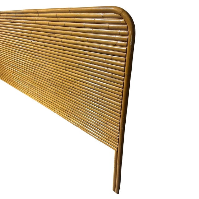 1950s Restored Wide Mid -Century King Size Stacked Rattan Headboard For Sale In Los Angeles - Image 6 of 6