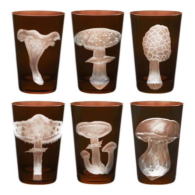 ARTEL Mushrooms Collection Tumblers in Walnut - Set of 6 For Sale