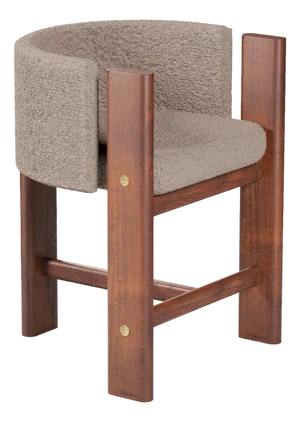 Modern Brass and Grey Boucle Malta 3 Leg Bar Chair by Egg Designs