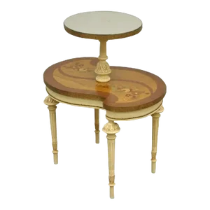 Vintage French Louis XV Style Satinwood Inlay Mirror Top Lamp Side Table