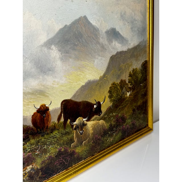 Late 19th Century Victorian Oil Painting Morning Mist at Ben Lawers ⛰️ Highland Cattle Beside Loch Tay C1880 Framed For Sale - Image 5 of 18