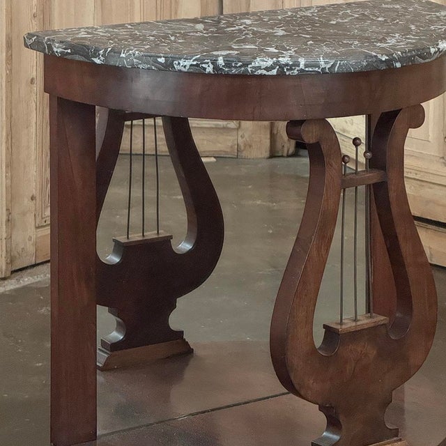 Empire Demilune Lyre Console in Mahogany With St. Anne Marble Top For Sale In Dallas - Image 6 of 18