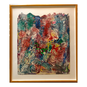 Terence La NoueLarge Abstract Modernist Monterey Series Mixed Media Monotype Colorful Painting, 1984